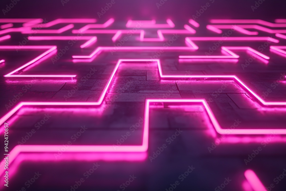 Poster A neon-lit maze with glowing lines, creating an abstract and futuristic background for design projects