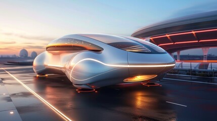 Fototapeta premium Futuristic concept car driving on a glowing road.