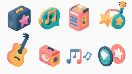 Fototapeta premium Colorful Music Icons Set for Mobile App and Website Design.