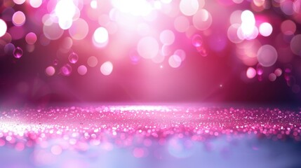 Vibrant Stage Illumination with Pink Glitter, a dazzling abstract scene featuring radiant stage lighting complemented by shimmering pink glitter scattered across the floor.