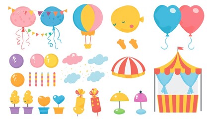 Obraz premium Colorful cartoon party elements.