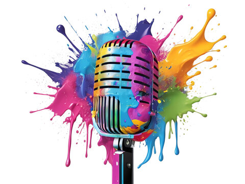 recommend clip art: Fun, bright microphone head clip art with vivid paint splashes. Transparent background
