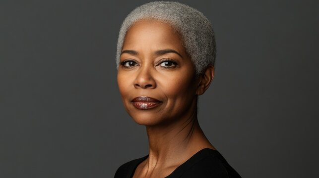 Elegant Senior Woman with Gray Hair and Confident Gaze Portrait