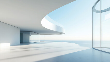 Obraz premium A modern minimalist architectural space with a circular skylight, glass walls