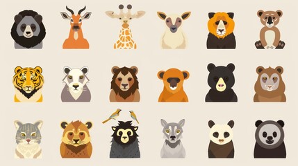 Obraz premium Cute Animal Portraits with Flat Design.
