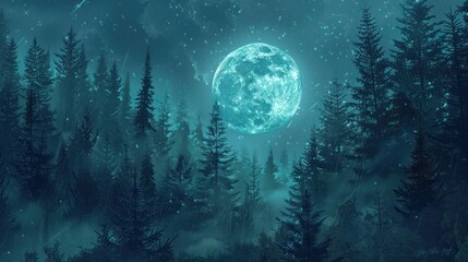 Fototapeta premium Enchanted Forest Under a Glowing Moon.