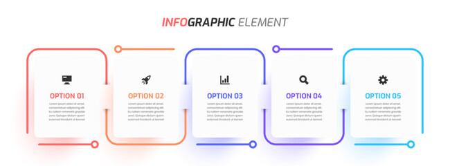 Business Infographic Template Presentation Design Rectangle Label with 5 Options and Icons