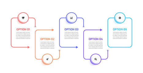 Business infographic template Rectangle thin line with Circle label arrow icon and 5 option