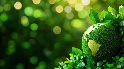 A vibrant green globe representing Earth, surrounded by lush foliage, symbolizing environmental conservation and sustainability.