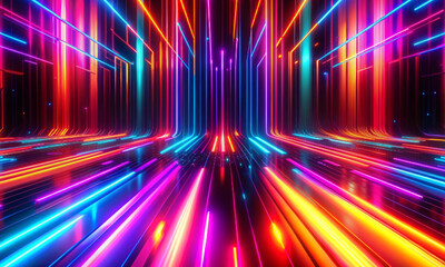 Colored vertical and horizontal glowing fast-moving lines on a black background