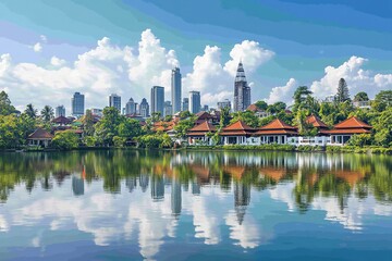 Naklejka premium A panoramic view of the modern cityscape with its iconic buildings