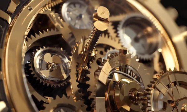 Explore the intricate craftsmanship of a luxury timepiece featuring exquisite gears and shimmering gold accents under soft lighting. Generative AI