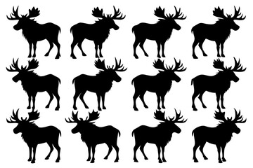 Fototapeta premium Set of Moose Silhouettes isolated white background