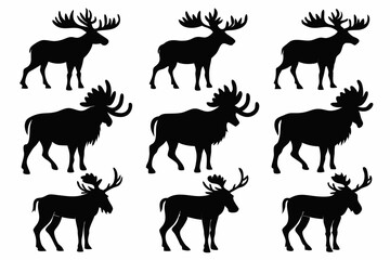 Set of Moose Silhouettes isolated white background