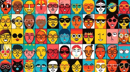 Obraz premium Colorful Illustration of Diverse Faces with Glasses.