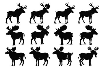Fototapeta premium Moose silhouettes set, large pack of vector silhouette design