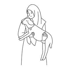 Muslim woman bringing goats on Eid al-Adha