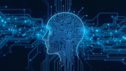 Futuristic digital brain illustration, representing AI and technology innovation with circuits.