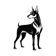 Doberman dog vector, art, illustration design, Doberman dog silhouette, logo, design black and white 