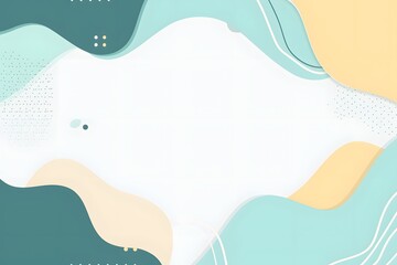 abstract flat background with simple shapes and lines in pastel pink, teal green, white, and beige colors. Geometric shapes and minimalistic design elements are used with a muted color palette.