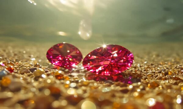 Various ruby gemstones sparkling , natural gemstones, luxury jewelry