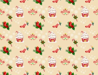 A charming seamless pattern featuring classic Christmas elements Perfect for holiday-themed designs, wrapping paper, textiles, and festive decorations. The pattern captures the joyful spirit of Christ