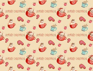 A charming seamless pattern featuring classic Christmas elements Perfect for holiday-themed designs, wrapping paper, textiles, and festive decorations. The pattern captures the joyful spirit of Christ