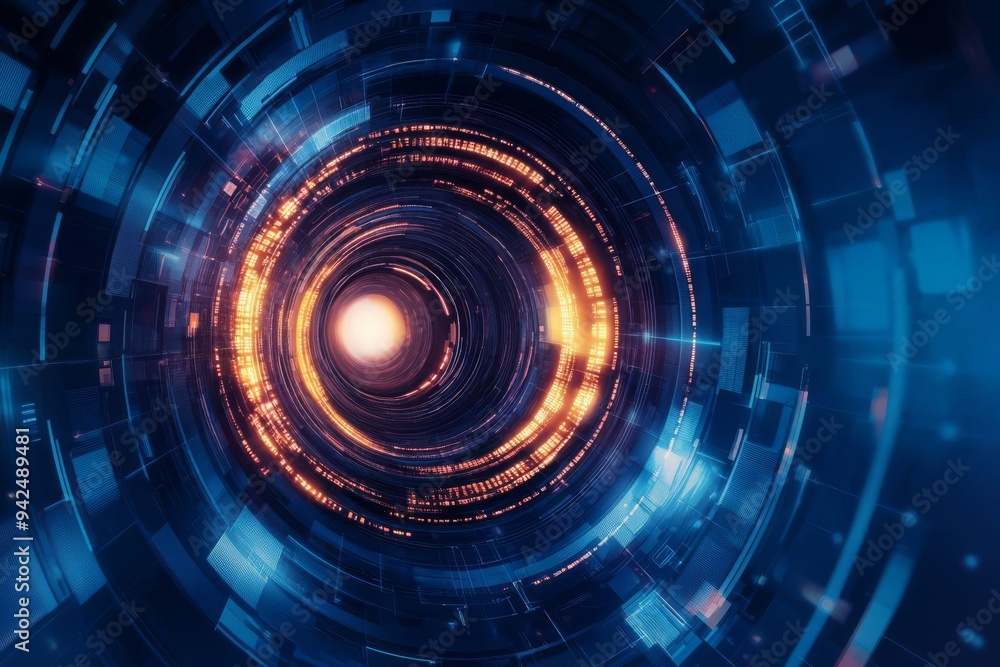 Poster futuristic scifi digital art multilayered network visuals depicting advanced technology and intercon