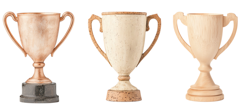distinct trophy designs showcasing unique colors and styles, perfect for celebrating achievements and awards.