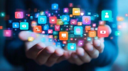Digital App Icons in Hands.