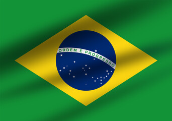 National flag of Brazil. Wavy flag with light and shadow