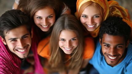 Diverse Group of Young College Students from Various Ethnicities Smiling 