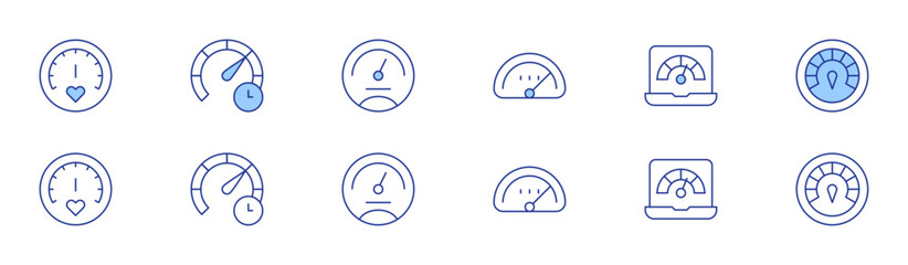 Speedometer icon set in two styles, Duotone and Thin Line style. Editable stroke. speedometer, efficiency, laptop, speed