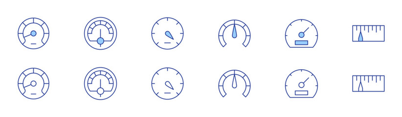 Speedometer icon set in two styles, Duotone and Thin Line style. Editable stroke. speedometer, dashboard