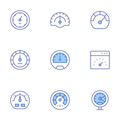 Speedometer icons set. Line Duotone style, editable stroke. speedometer, gauge