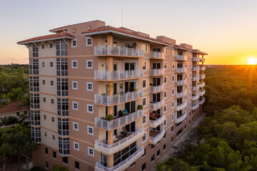 Apartment residential condo building in Florida suburban area. American condominium as example of...