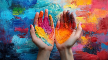 Colorful Hands on Canvas.