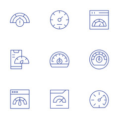 Speedometer icons set. Thin Line style, editable stroke. speedometer, warning, mobile, speedtest