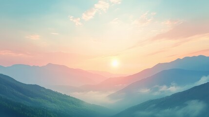 Fototapeta premium Sunrise Over Misty Mountain Landscape