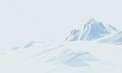 3D ice mountain. Low poly terrain.