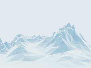 3D ice mountain. Low poly terrain.