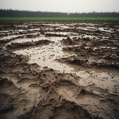 Rice fields and mud after heavy rain