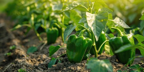 Cultivating green bell peppers in an agricultural area