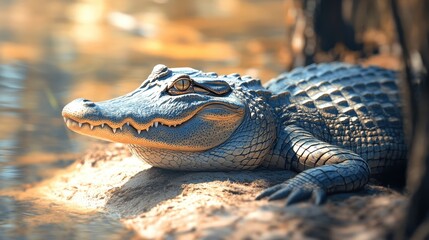 Fototapeta premium Closeup of Alligator Head and Scales in Water