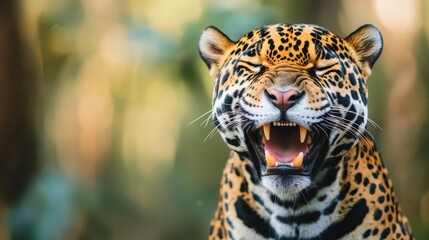 Fototapeta premium Close up of a Roaring Jaguar in the Wild