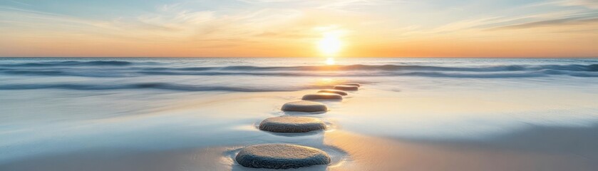 A serene beach with stepping stones labeled Investment Planning