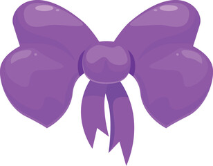 Shiny purple bow is hanging in front of a white background