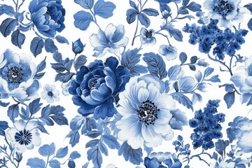 This design features intricate blue floral motifs on a white background, evoking the elegance of fine porcelain artistry, perfect for enhancing any sophisticated decor in various settings