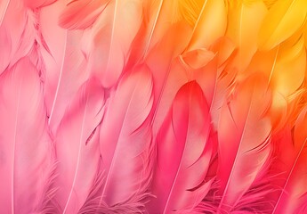Obraz premium Vibrant pink and yellow gradient background with feather texture for a festive touch. The soft, fluffy feathers add an artistic feel to the design, creating a visually appealing and dynamic wallpaper 