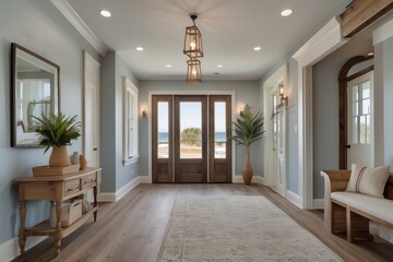 Coastal Entryway with Ocean View and Hardwood Floors